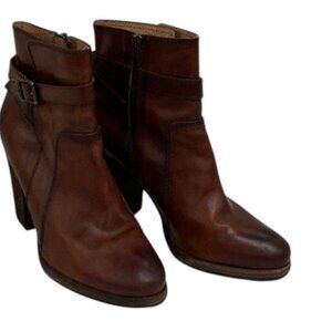 Frye Pattie Cognac Leather Belt Cute Ankle Booties Sz 8